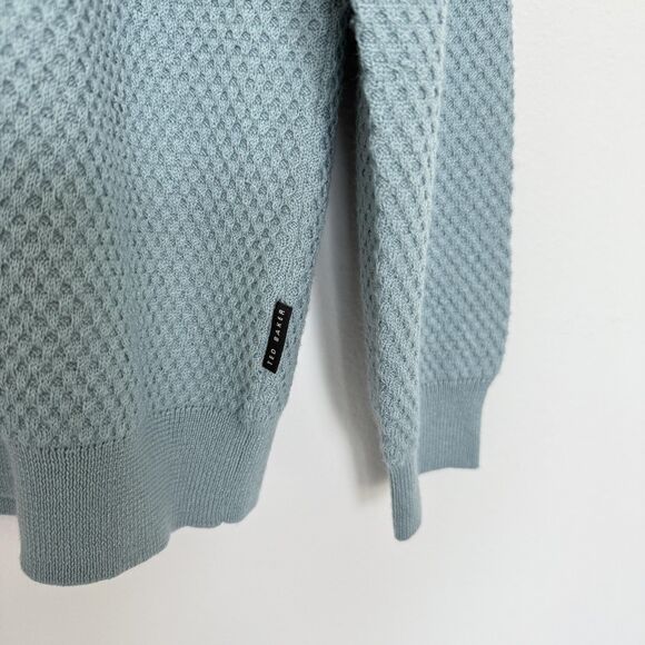Ted Baker Sweater Mens XL Blue Wool Blend Half Zip Mock Neck Honeycomb - Picture 11 of 11
